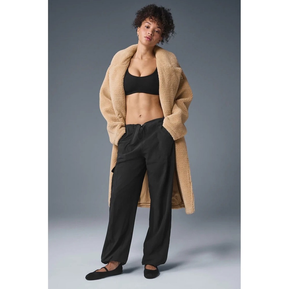 Alo Yoga Trench Coat Women's XXS 2XS Camel Oversized Sherpa Foxy Teddy Jacket